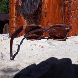 ebony wooden sunglasses rear view outdoors