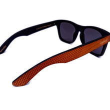 Load image into Gallery viewer, red stripe bamboo sunglasses top view
