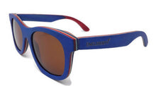 Load image into Gallery viewer, blue bamboo sunglasses with tea colored lens