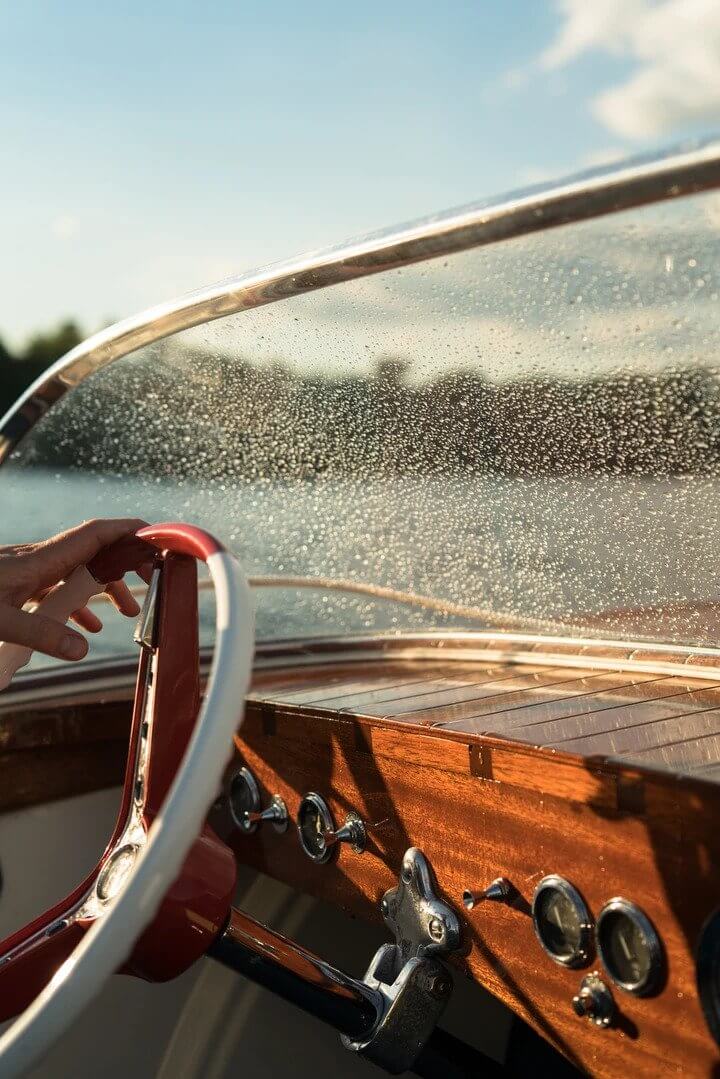 Wood sunglasses on boat