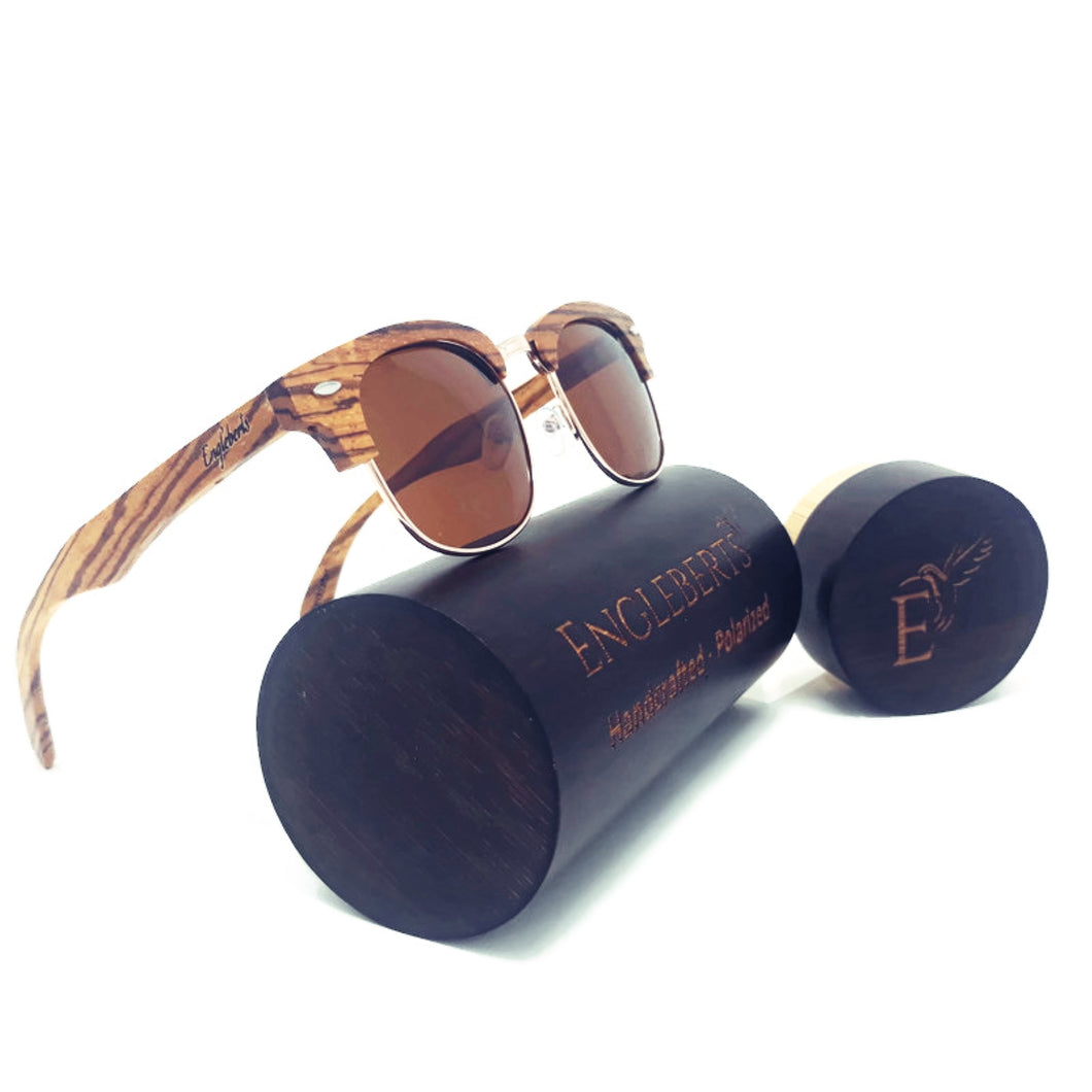 Half rim sunglasses with wood case