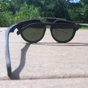 black wood with silver metal frame sunglasses rear view