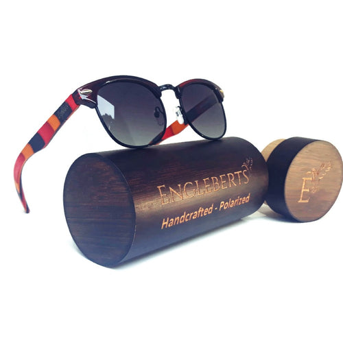 Aztec multicolored bamboo sunglasses with wood case