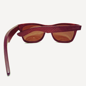 Crimson wooden sunglasses back view