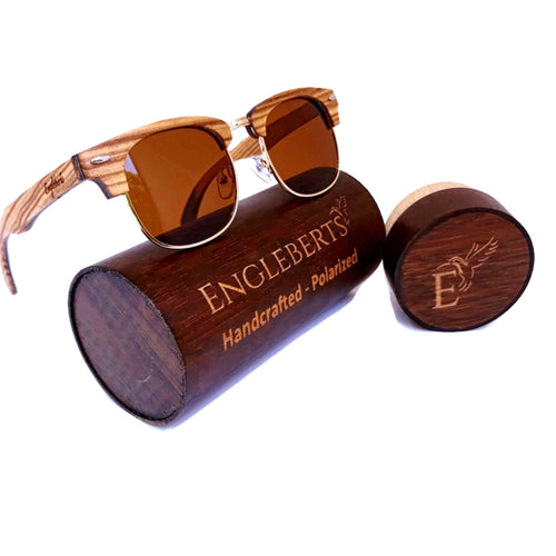 Zebrawood and ebony wooden sunglasses with wood case