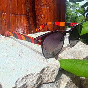 multi colored bamboo sunglasses outdoors