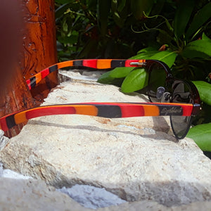 multicolor wood sunglasses side view outdoors