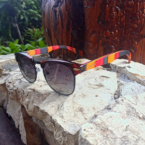 colorful wood sunglasses outside
