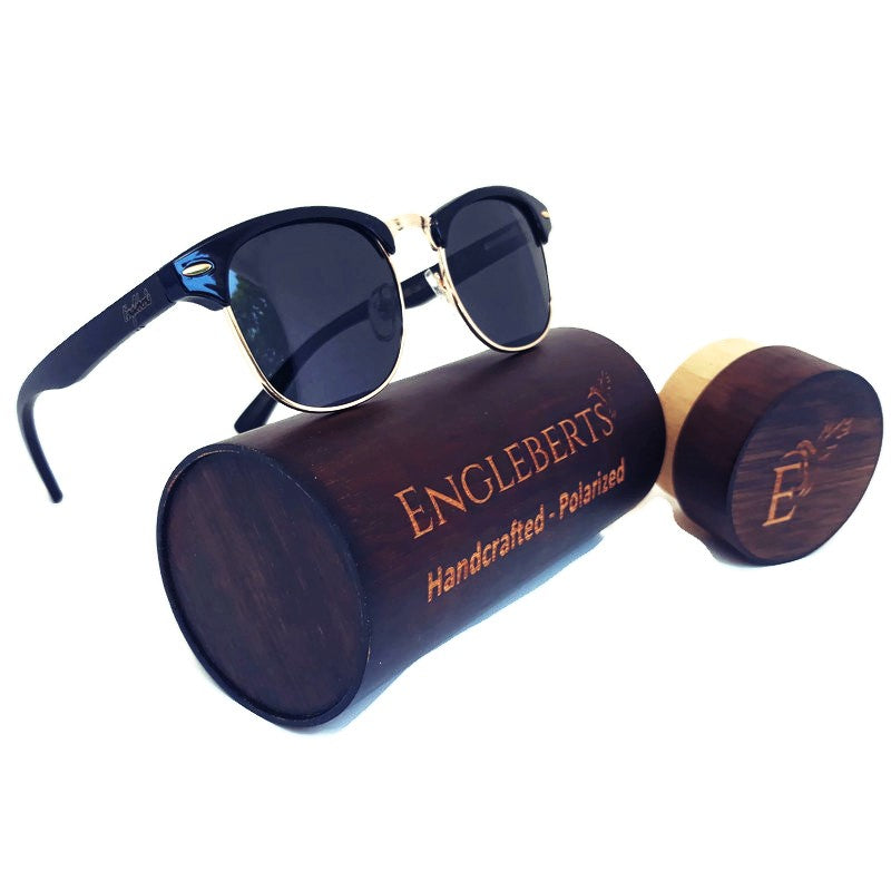 Midnight Black Bamboo Club Sunglasses, Polarized, Wood Case  display picture 3