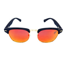 Load image into Gallery viewer, black bamboo clubmaster sunglasses red lenses