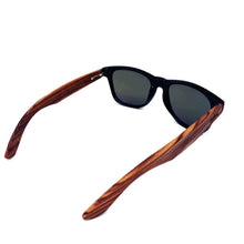 Load image into Gallery viewer, blue lenses bamboo sunglasses top view