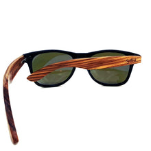 Load image into Gallery viewer, blue lenses bamboo sunglasses rear view