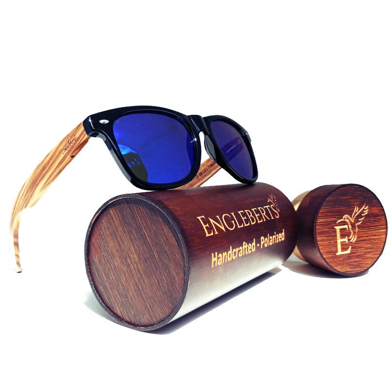 Zebrawood Sunglasses with Blue Polarized Lenses and Bamboo 