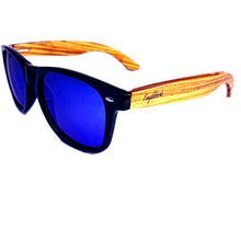 Load image into Gallery viewer, zebrawood sunglasses with blue lens