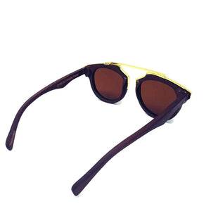 cherry wood with gold metal frame sunglasses rear view
