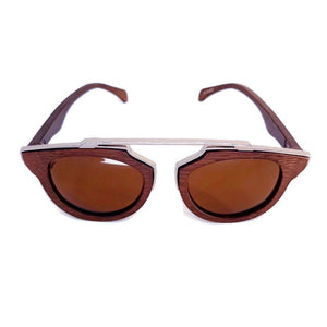 cherry wood with silver metal frame sunglasses front view