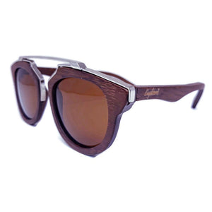 cherry wood with silver metal frame sunglasses