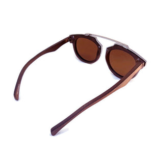 cherry wood with silver metal frame sunglasses top view