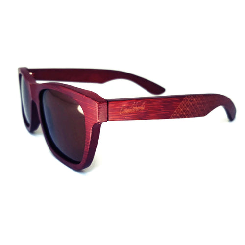 Crimson wooden sunglasses quarter view