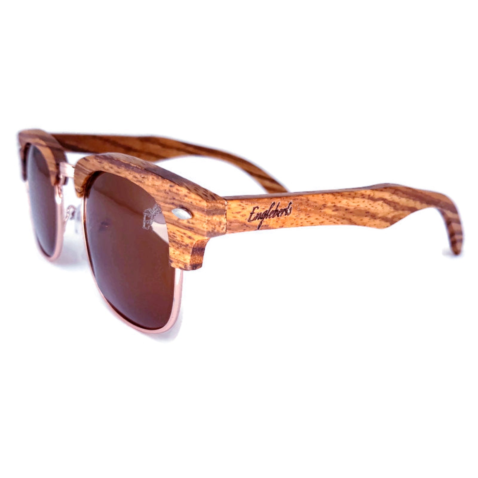 Men's Rectangle Double Bridge Wood Grain Arm Sunglasses - Half Rim Mob Style Shades - View #2