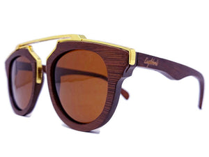cherry wood with gold metal frame sunglasses  side view