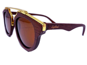 cherry wood with gold metal frame sunglasses 