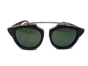 black wood with silver metal frame sunglasses front view