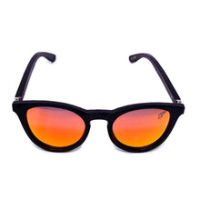 Load image into Gallery viewer, red lens sunglasses with black bamboo arms