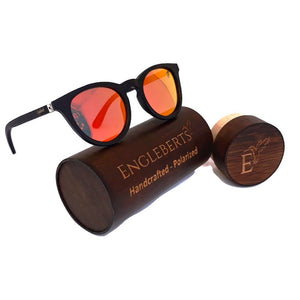 red mirror lens wood glasses with wood case